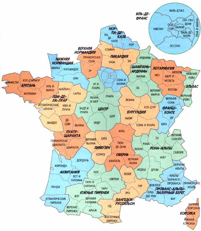 Административное деление франции карта